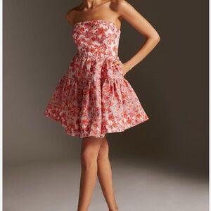 Maeve Pink and White Strapless Fit and Flare Cocktail Dress